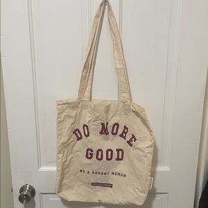 Cotton On Cream Canvas Tote with Burgundy Slogan